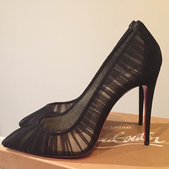 Christian Louboutin Follies Draperia Black Suede/Chiffon Heels Sz. 37 - Picture 3 of 8